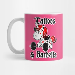 Tattoos and barbells, barbell unicorn, gym girl Mug